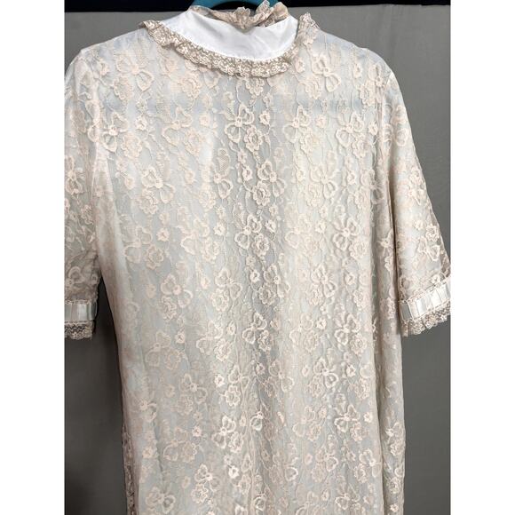 Vintage 60s Odette Barsa Lace Overlay Robe Dressing Gown M/L Fairy Coquette FLAW - Picture 2 of 15